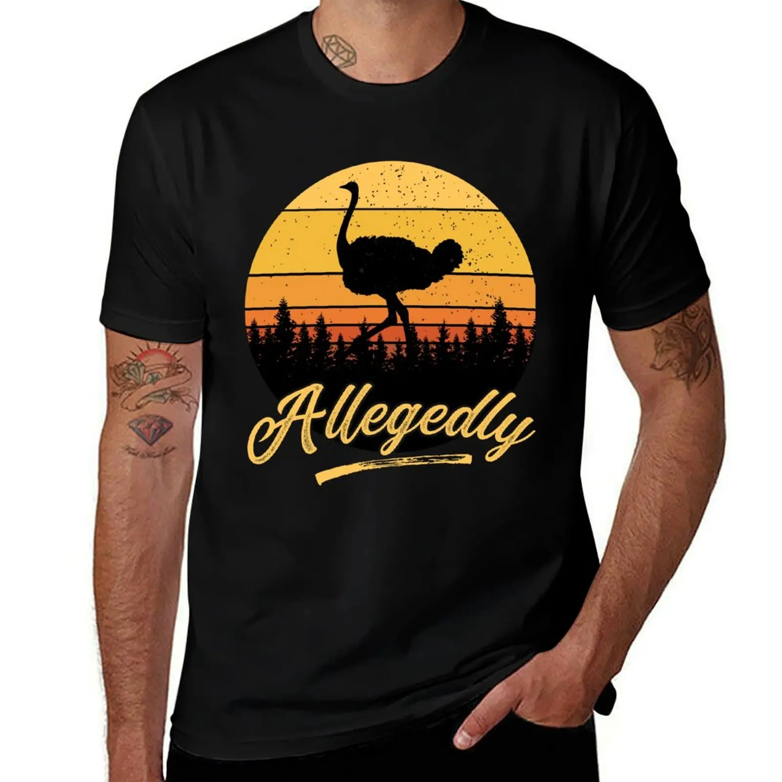 

Letterkenny Allegedly Ostrich Flightless Bird Vintage Retro Sunset Distressed T-Shirt man clothes kawaii clothes Men's t-shirts