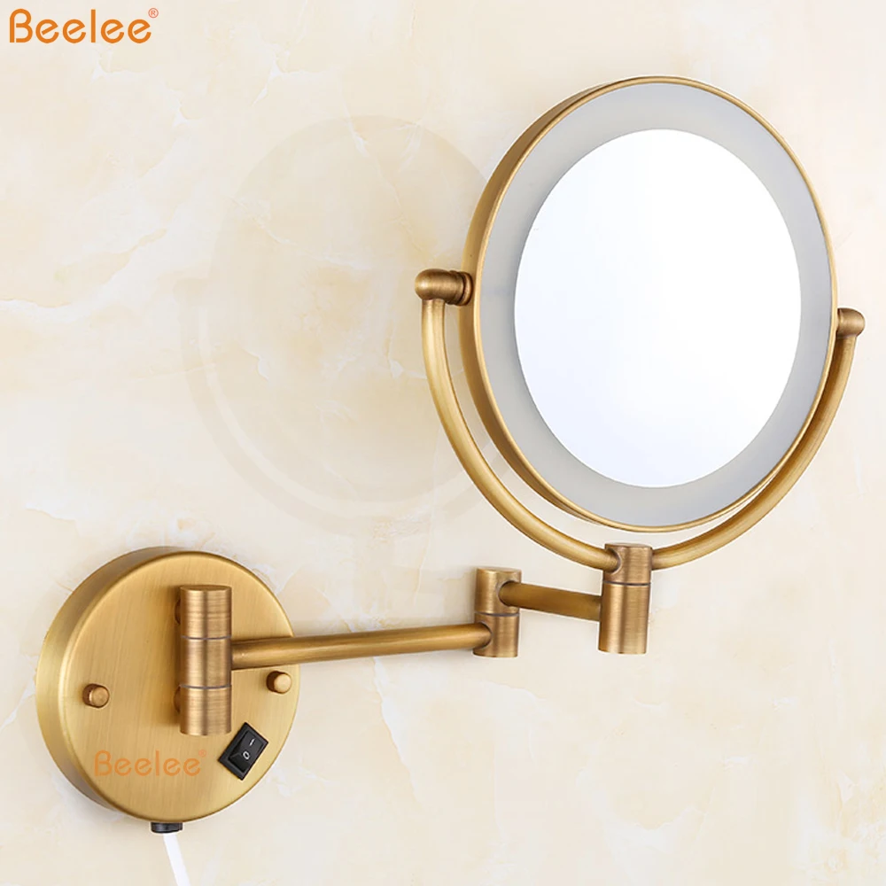 Antique Brass LED Lighted Magnifying Makeup Mirror For Bathroom