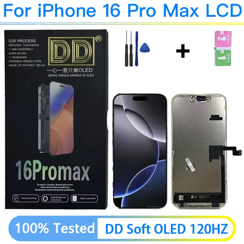 New Model DD Brand Soft OLED 120Hz For iPhone 16 Pro Max Display LCD Screen Touch Digitizer Assembly