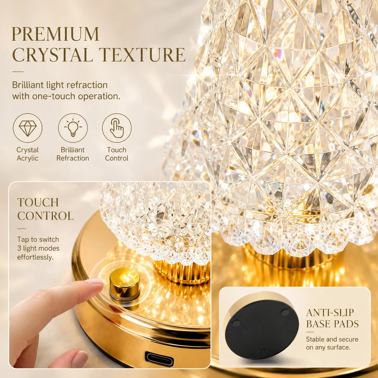 Crystal Touch Lamp — Dimmable LED Bedside Mood Light