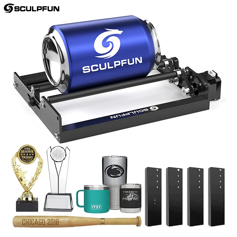 

SCULPFUN Laser Rotary Roller Laser Engraver Y-axis 360° Laser Rotary Attachment for Engraving Cylindrical Objects Cans