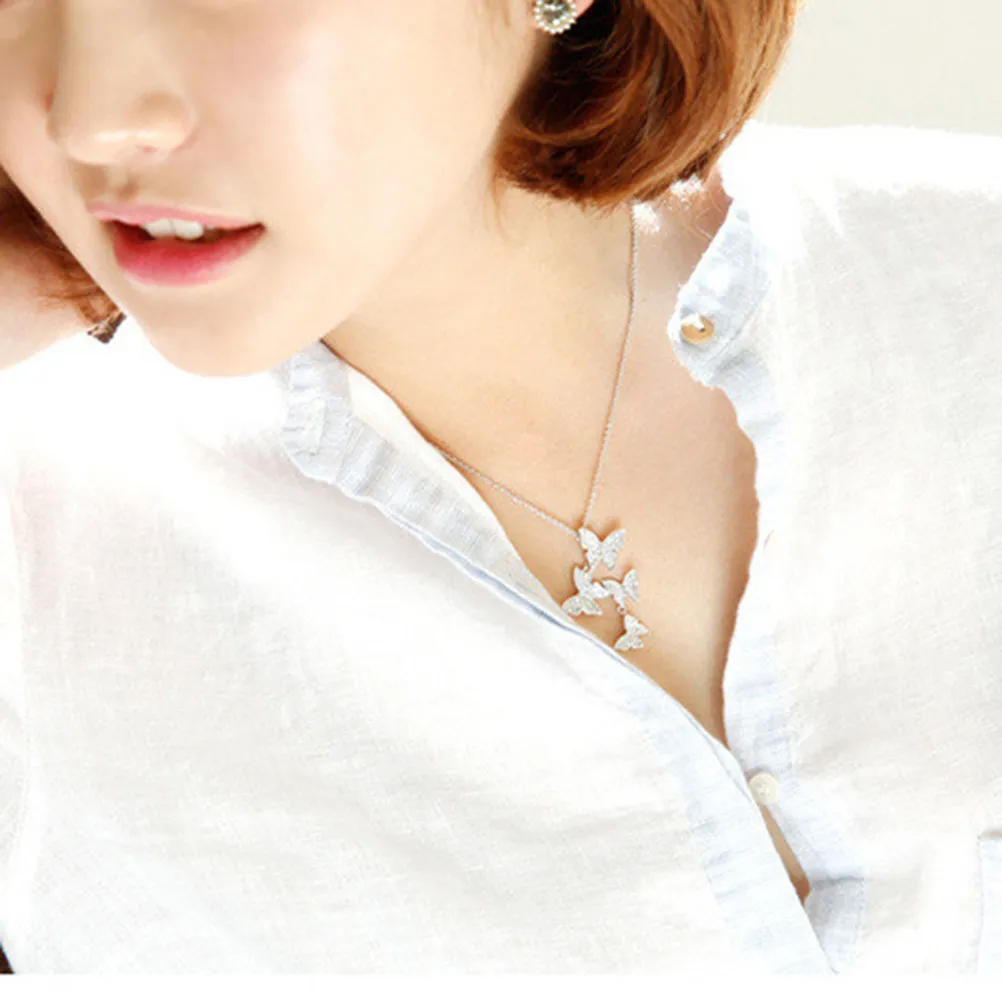

Butterfly Pendant Necklace Elegant 925 Sterling Silver Crystal Pendant Fashion Necklace Women Jewelry Daily Wear