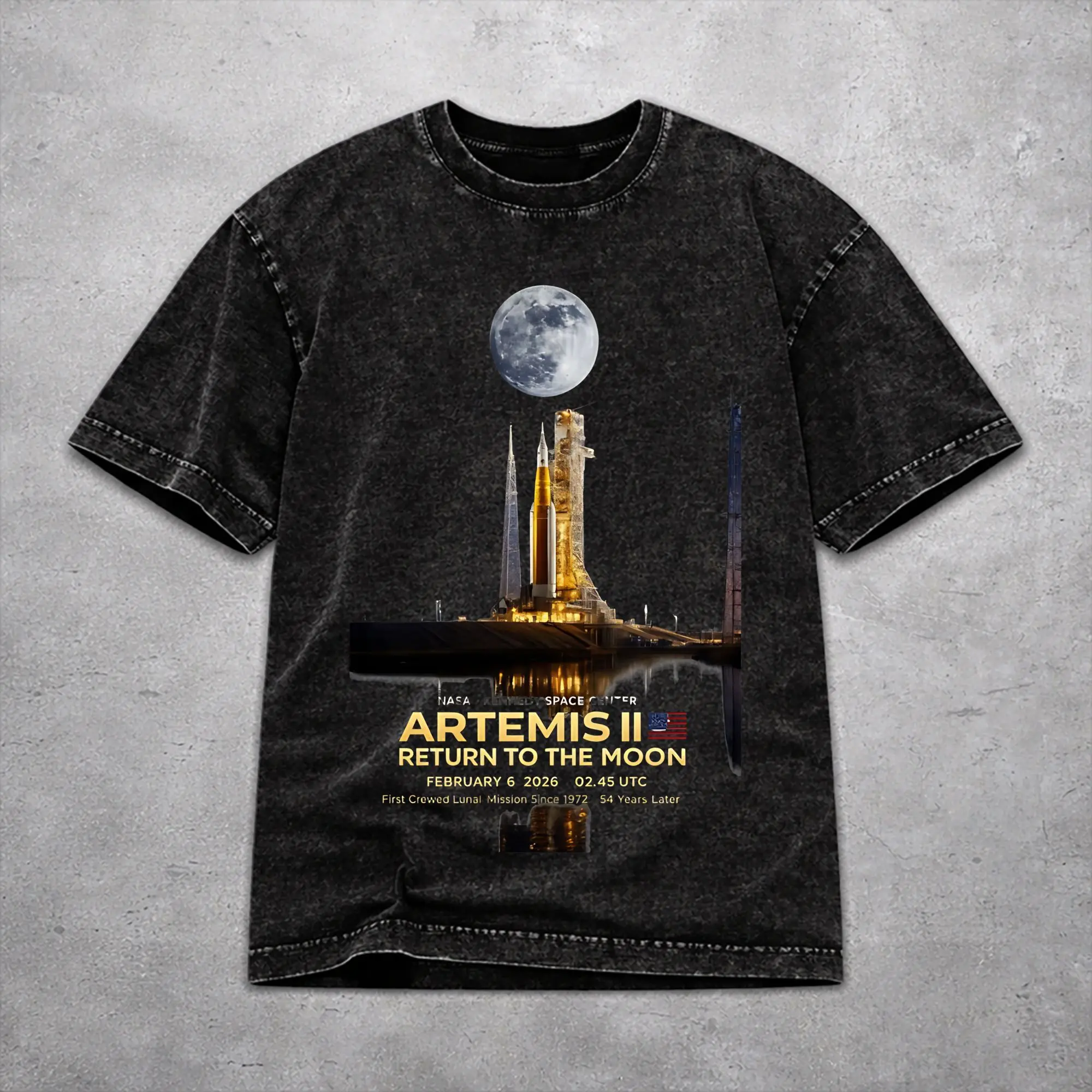 Men Women Harajuku Washed T-shirts Artemis II Mission To The Moon 2026 Artemis 2  Print Shirt Outfit Harajuku  Tees