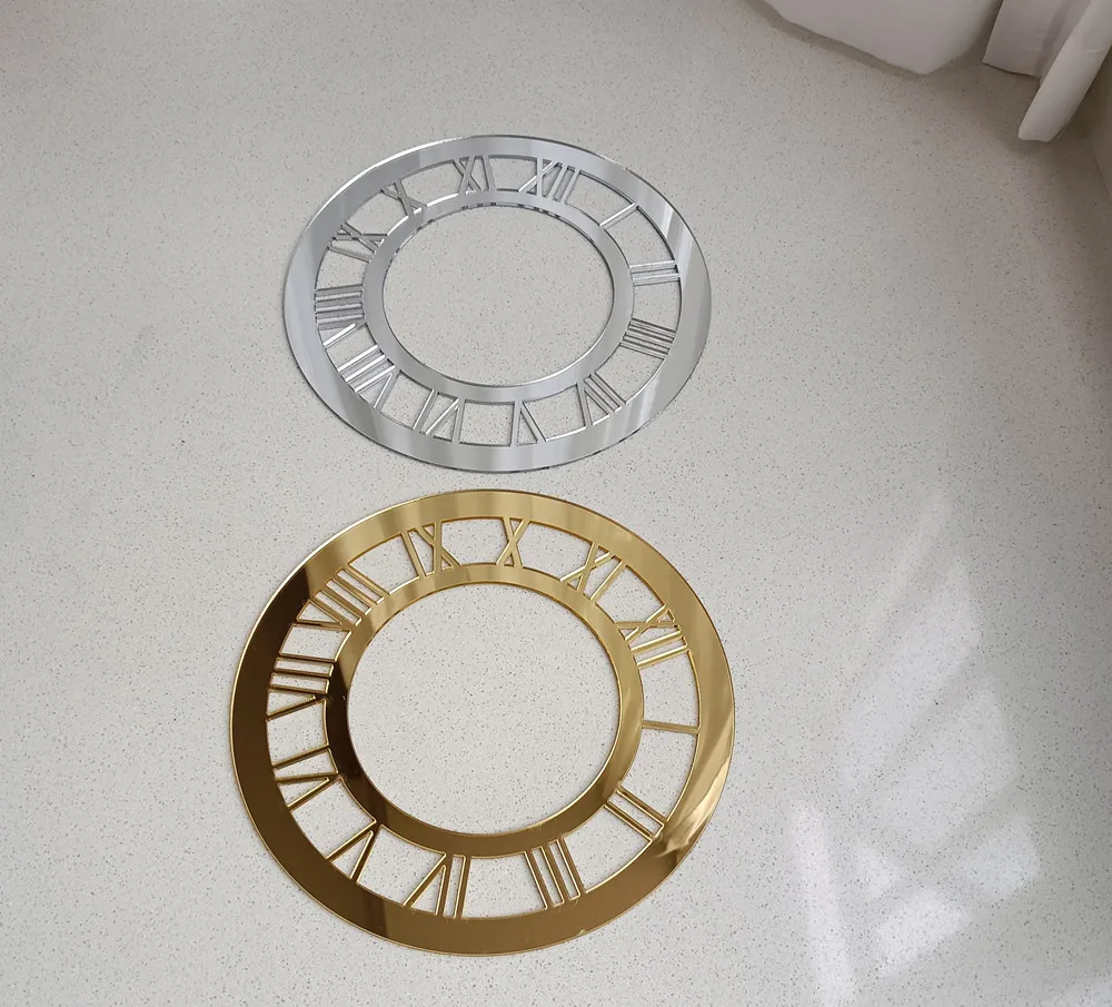 Set of 2 Mirror Acrylic Clock Face,Clock Face Gold Silver for Resin, Crafts, DIY, Round Mirror Clock