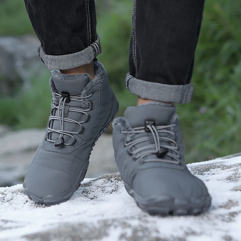 Mens Hiking Shose BareFoot Boots Winter Waterproof Snow Boots Outdoor Walking Shoe Warm Fur Ankle Leisure Non-slip Hiking Shose image 6