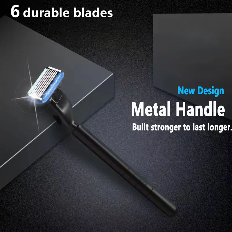 Metal Handle Profession 6-Layers Blade System Man Manual Shaving Razor with Storage Box Easy to Clean Suitable for Travel Carry