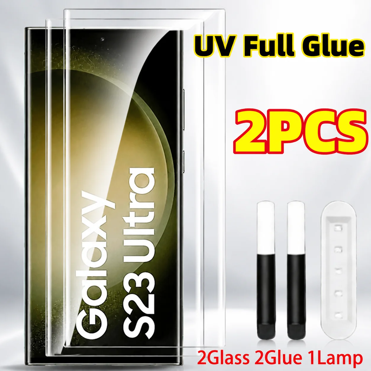 2 Stück UV-Vollkleber-Schutzglas für Samsung Galaxy S24 S25 S26 Ultra S23 S22 S21 Plus S26 S25 Plus Vollständig Gebogener Displayschutz