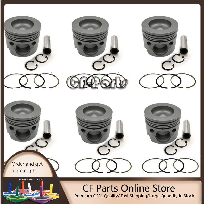 

New 6 Sets STD Piston Kit With Ring 13211-2700 Fit For Hino P11C Engine 122MM