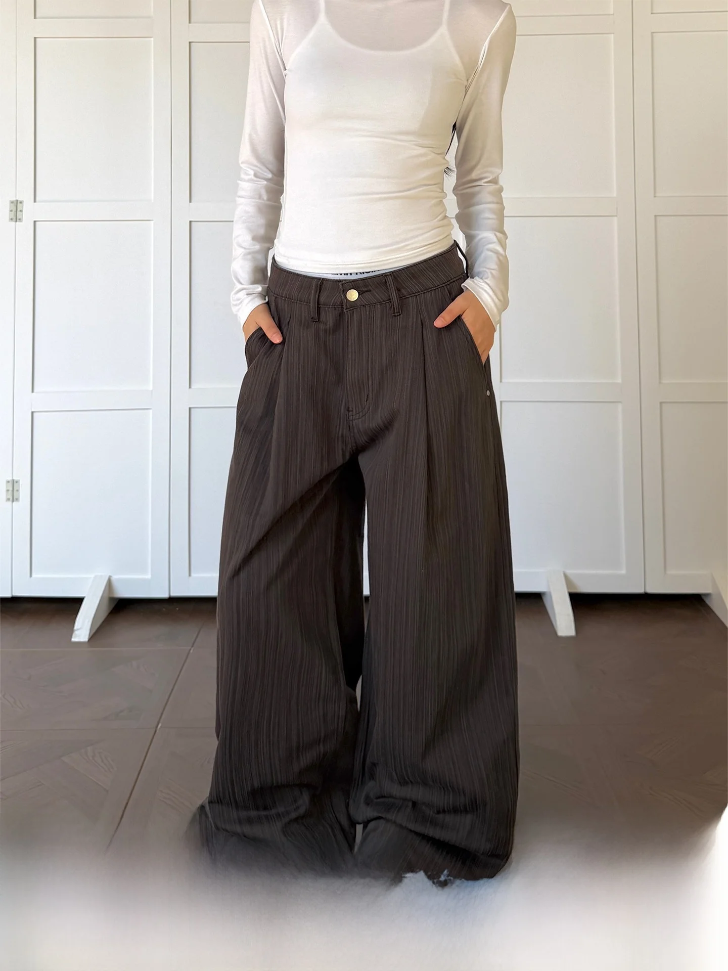 

Don Cry Men's Women's Casual Pants Pleated Drapey Wide Leg Stripe Patterned Comfortable Versatile Commute Trousers