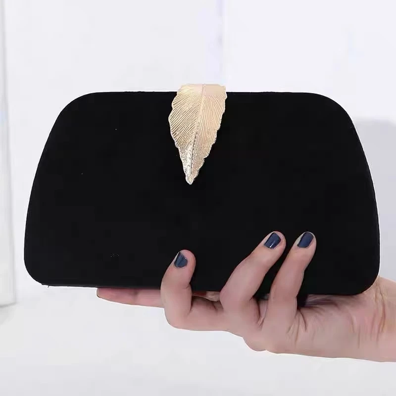 

Elegant PU Leather Leaf Decor Women's Evening Clutch Bag Luxury Sequined Bow Mini Acrylic Box Rhinestone Handbag for Prom Banque