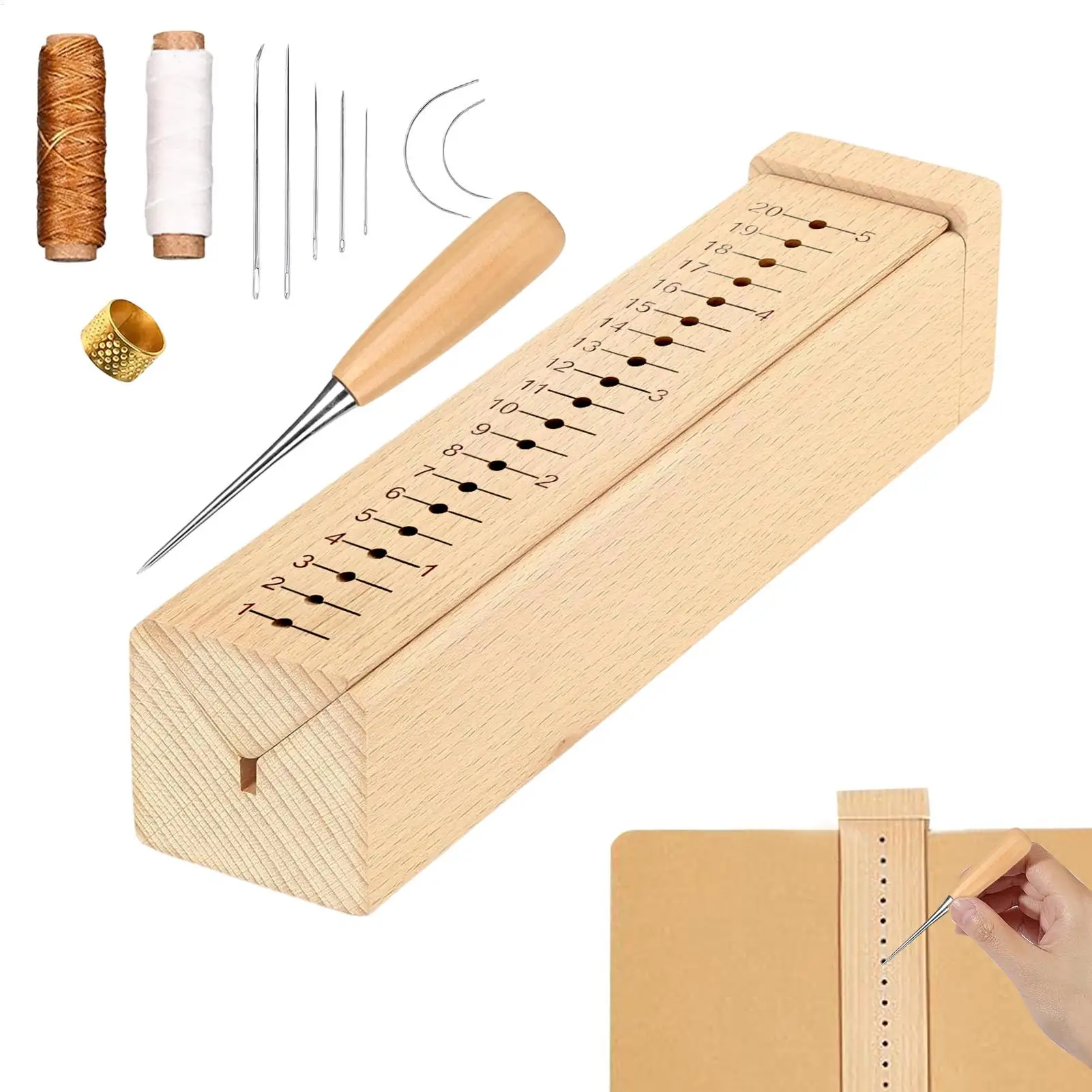 

Портативная деревянная подставка для переплета книг с пробойником и шило, набор инструментов для ручного переплета книг и DIY-поделок