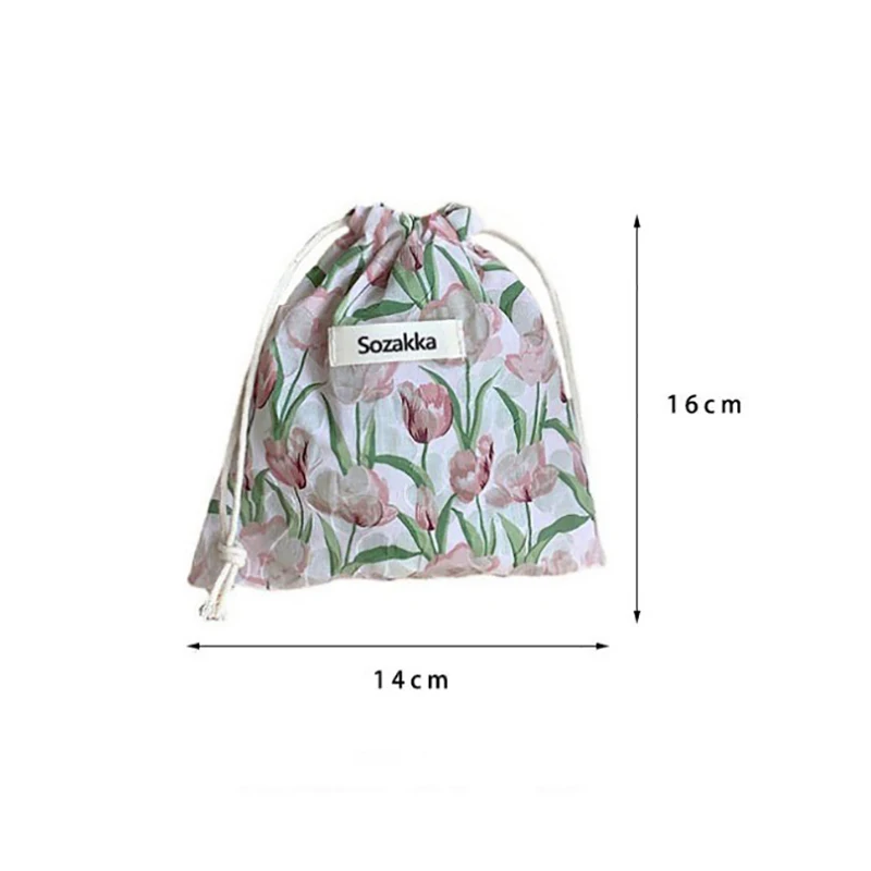 Woman Jewelry Cosmetic Travel Handbags Portable Small Floral Storage Pouch String Bag Cute Coin Purse Drawstring Bag