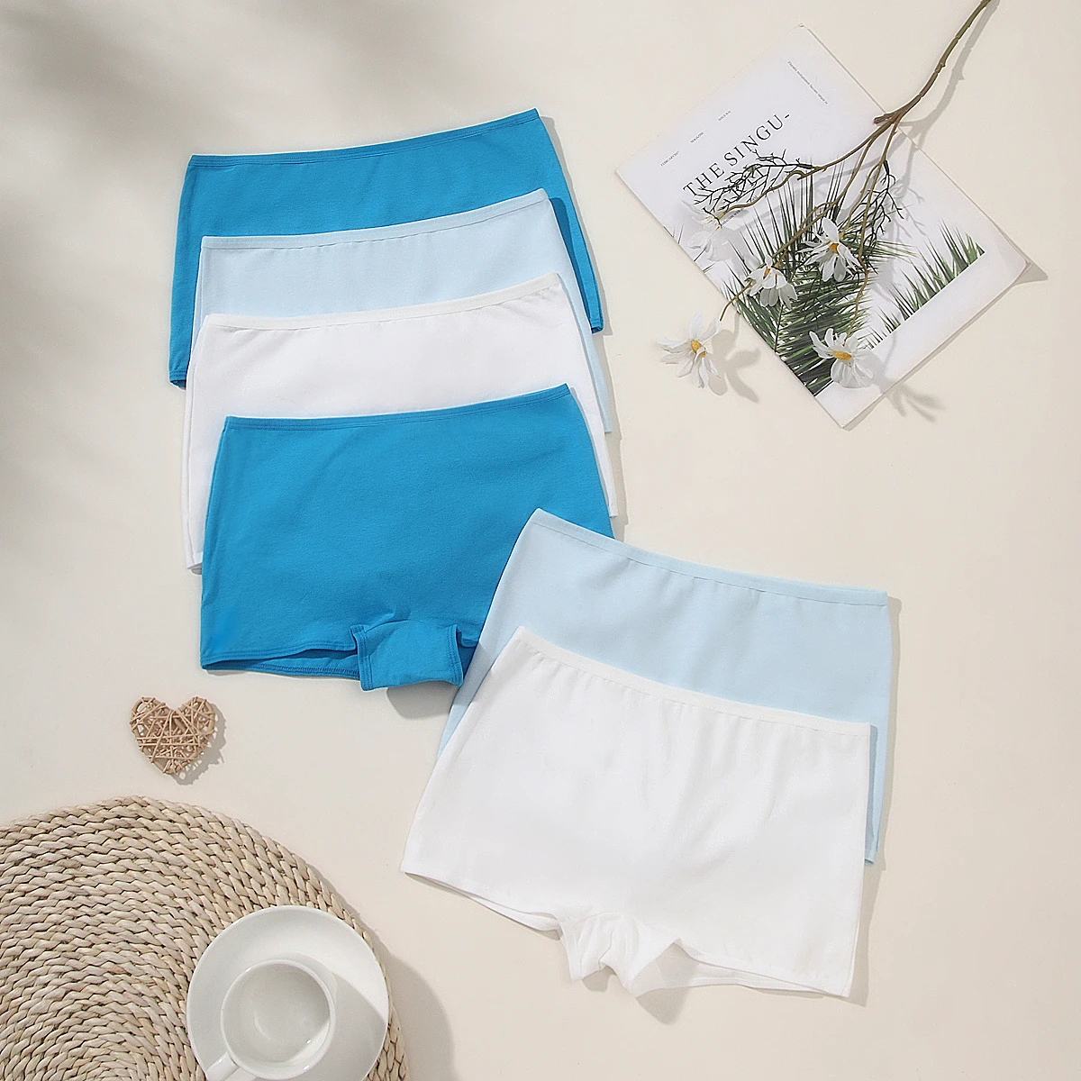 

Комплект из 6 простых хлопковых женских трусов-боксеров Blue Ocean Color Block, удобное нижнее белье для девочек