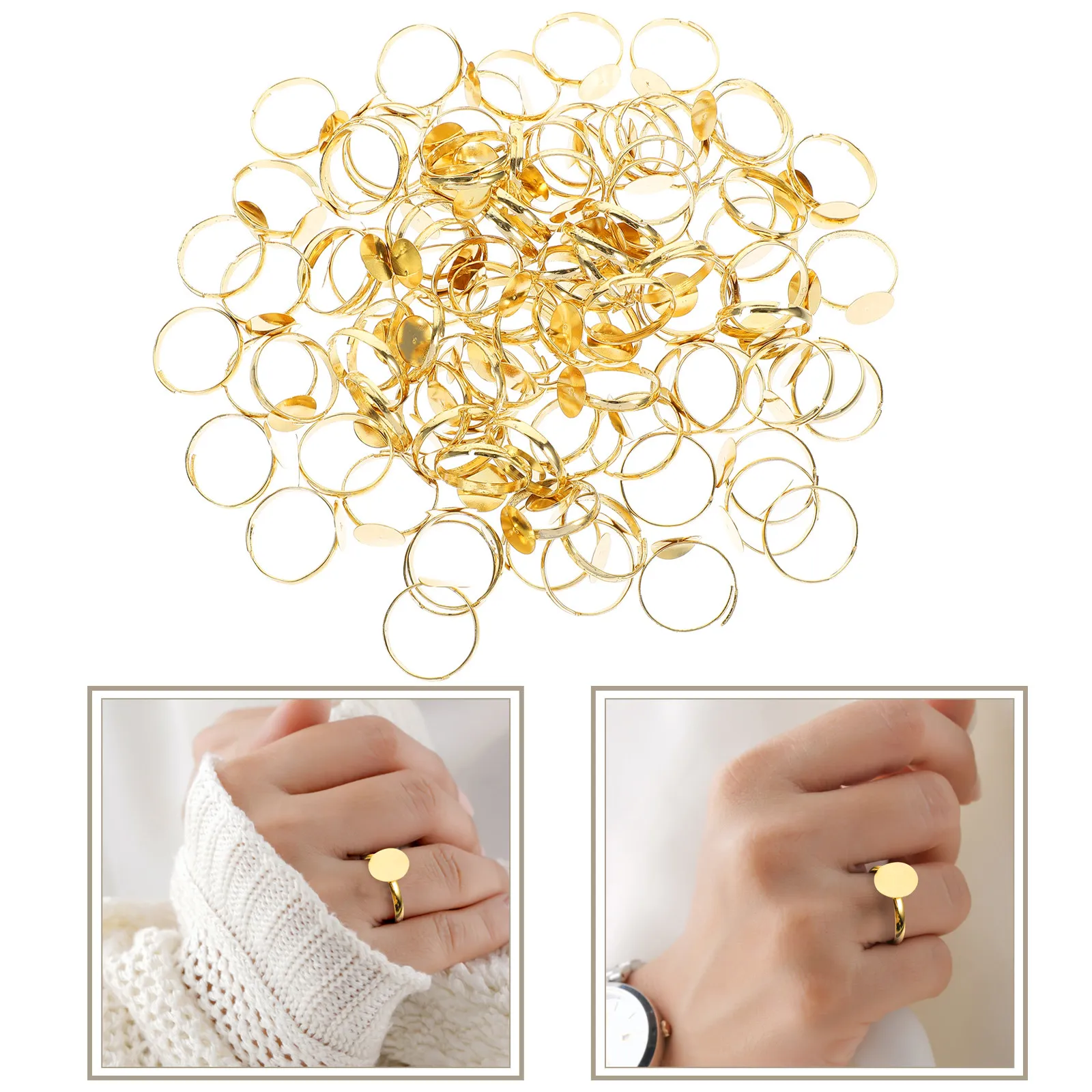 

100Pcs Ring Blank Base Adjustable Alloy Ring Blanks DIY Jewelry Making Supplies Finger Rings Craft Accessories Rings Parts