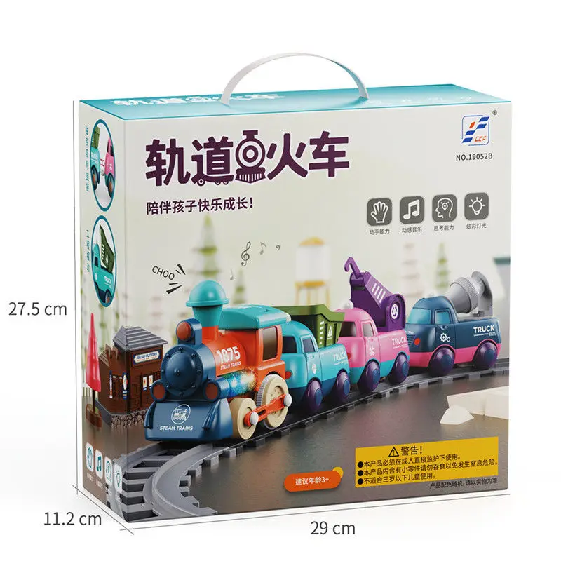 Kolejka z wagonami w kolorach makaroników, zabawka dla dzieci, elektryczna, z efektami świetlnymi, projekty z kreskówek, interakcja rodzic-dziecko, zabawki na prezent.