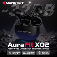 Monster AuraFit XT02 ANC Bluetooth Earphone -32dB Active Noise Canceling Earbuds Hi-fi Stereo Wireless Bluetooth 5.4 Headphone