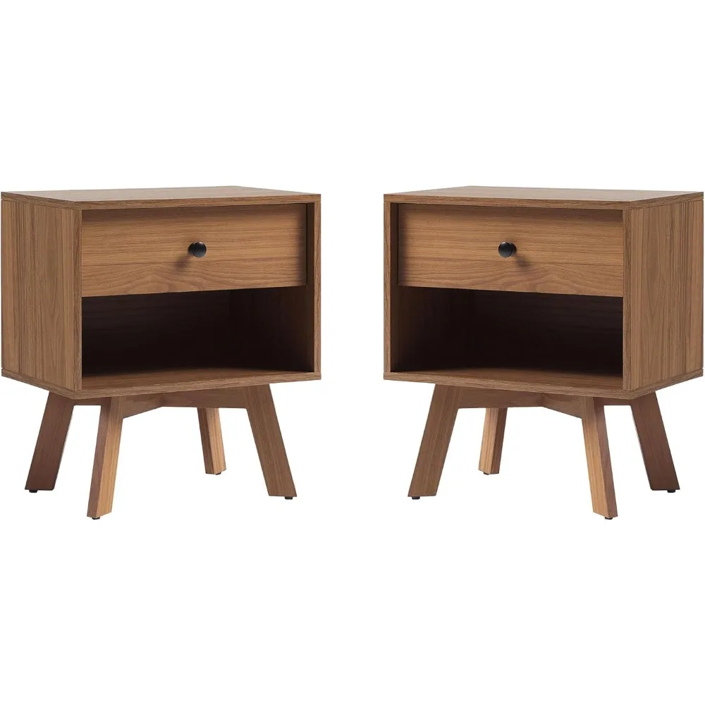 

Mid-Century Modern 1-Drawer Nightstand Bedroom Storage Drawer and Shelf Bedside End Table, 21 Inch, Set of 2, Moch