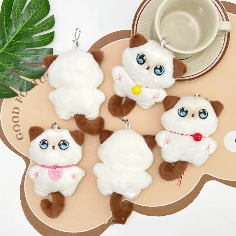 Porte-clés en peluche chaton cloche grinçante, pendentif, ornement de sac d'école, chaton siamois, poupée en peluche, sac à dos, accessoires de décoration, cadeau