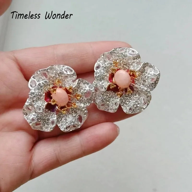 Timeless Wonder Fancy Zircon Geo Floral Button Earrings for Women Designer Jewelry Runway Goth Luxury Rare Gift Cute Neat 5155