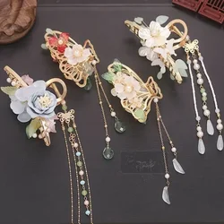 New Retro Flower Tassel Crab Hair Clip Hanfu Style Hair Accessories Elegant Metal Ponytail Claw Clip WOMAN HAIR CLIP Headwear