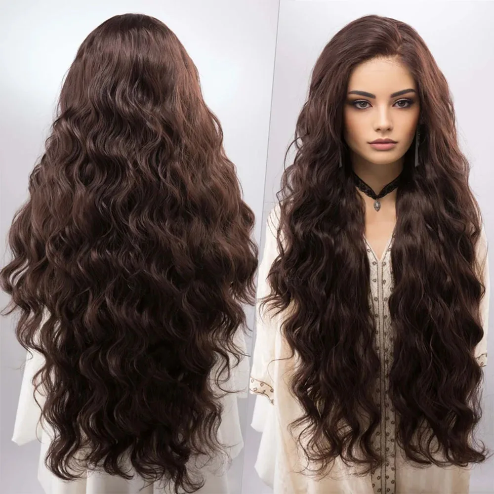 Glueless Soft Dark Brown Wave 30inch 5x5 Silk Base Jewish Human Hair Wigs With Baby Hair HD Lace European Hair PrepluckedWig