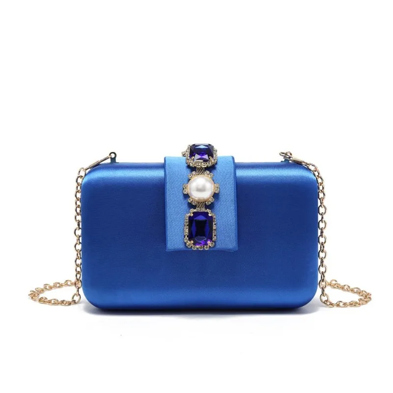 

Роскошная атласная сумочка королевского синего цвета со стразами для женщин, элегантный клатч для свадебной вечеринки, маленький вечерний кошелек с бриллиантами для матери невесты
