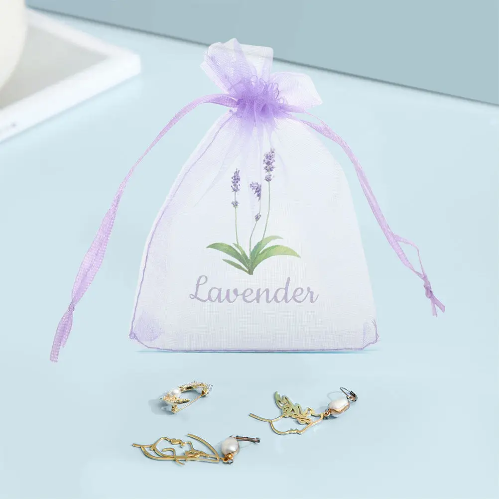 20Pcs Lavender Scented Sachet Bags Drawstring Mesh Organza Pouches for Wardrobe Freshening Air Fresh Bag Empty Fragrance Pouch