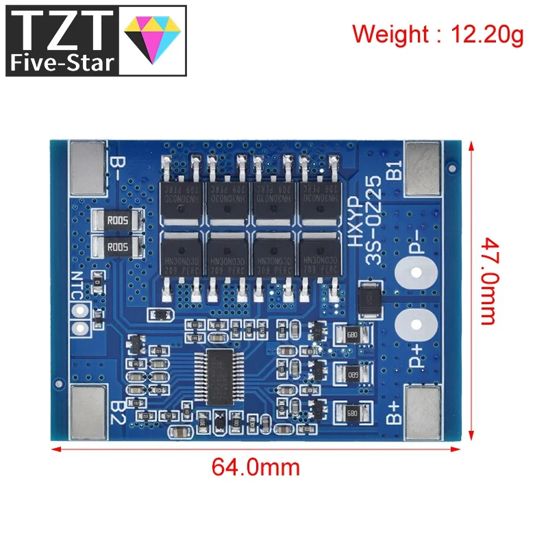 TZT 3S 12V 25A BMS 18650 Lithium Battery Protection Board 11.1V 12.6V Anti-Overcharge With Balance And Temperature Control