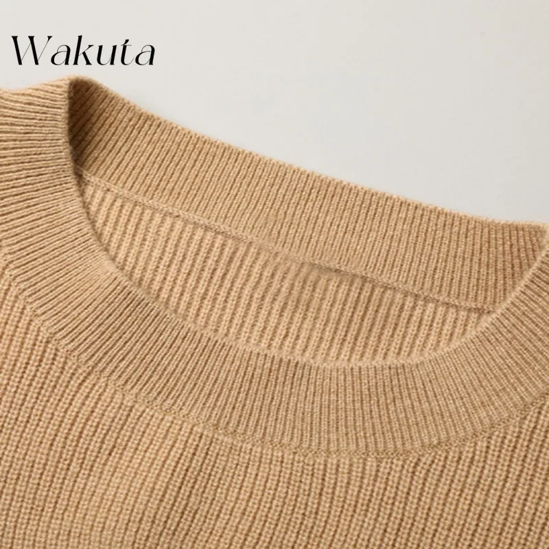 WAKUTA Autumn Retro Round Neck Long Sleeve Khaki Sweaters Casual Penguin Head Jacquard Knit Sweater Fashion Commuter Pullovers