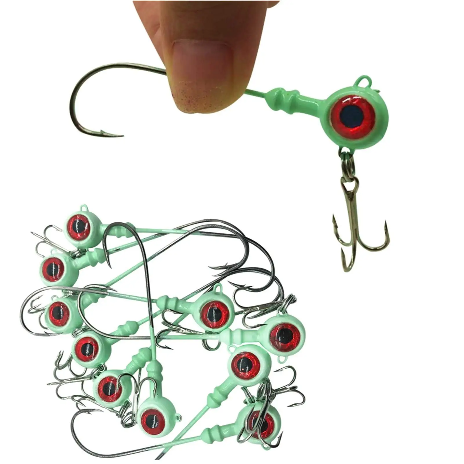 FishTrip-anzuelo con cabeza de anzuelo de pesca, vástago largo con anzuelo triple, plantillas luminosas brillantes para lubina, trucha, tipo de pez panfish, aparejos de pesca, 5 uds.