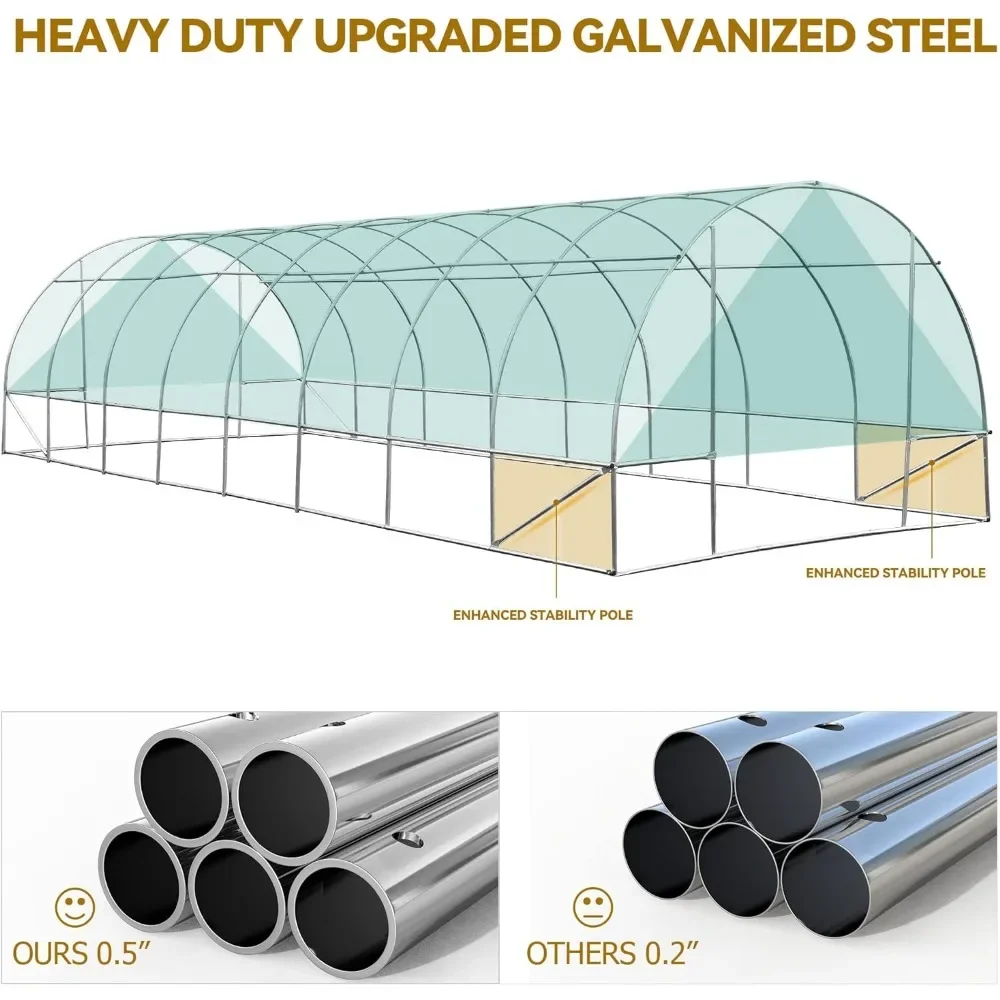 Heavy duty walk-in greenhouse, outdoor tunnel greenhouse, horticultural galvanized steel pile zippered door, garden house