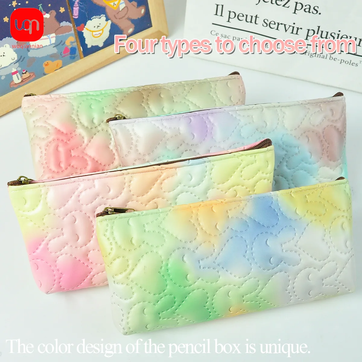 Gradient Color Pu Leather Handle Zipper Large Capacity OrganizerBag Three-Dimensional Pen BagFor Kindergarten Students