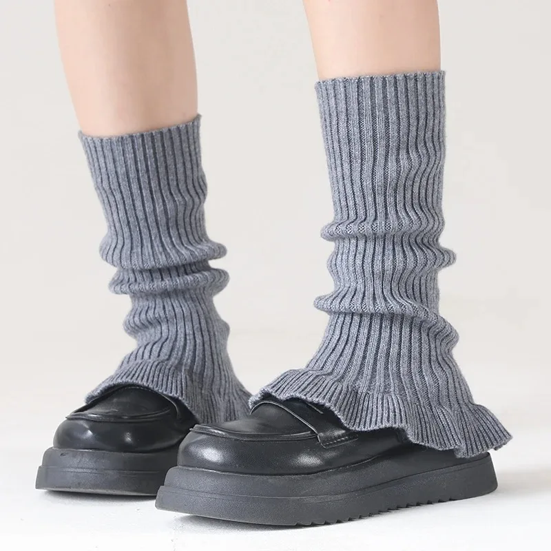 المرأة الصوفية مزيج بلون القرن محبوك مكدسة الجوارب الدافئة مع شريط عمودي الفطر الدانتيل غطاء الساق لخريف شتاء #3