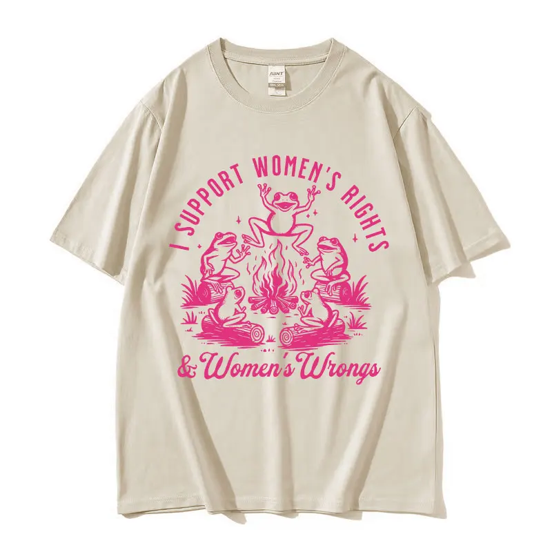 I Support Women's Rights and Wrongs Frog Funny Meme T Shirts Mężczyźni Kobiety Retro O-Neck Fashion Oversized Cotton T-shirt Summer Tops