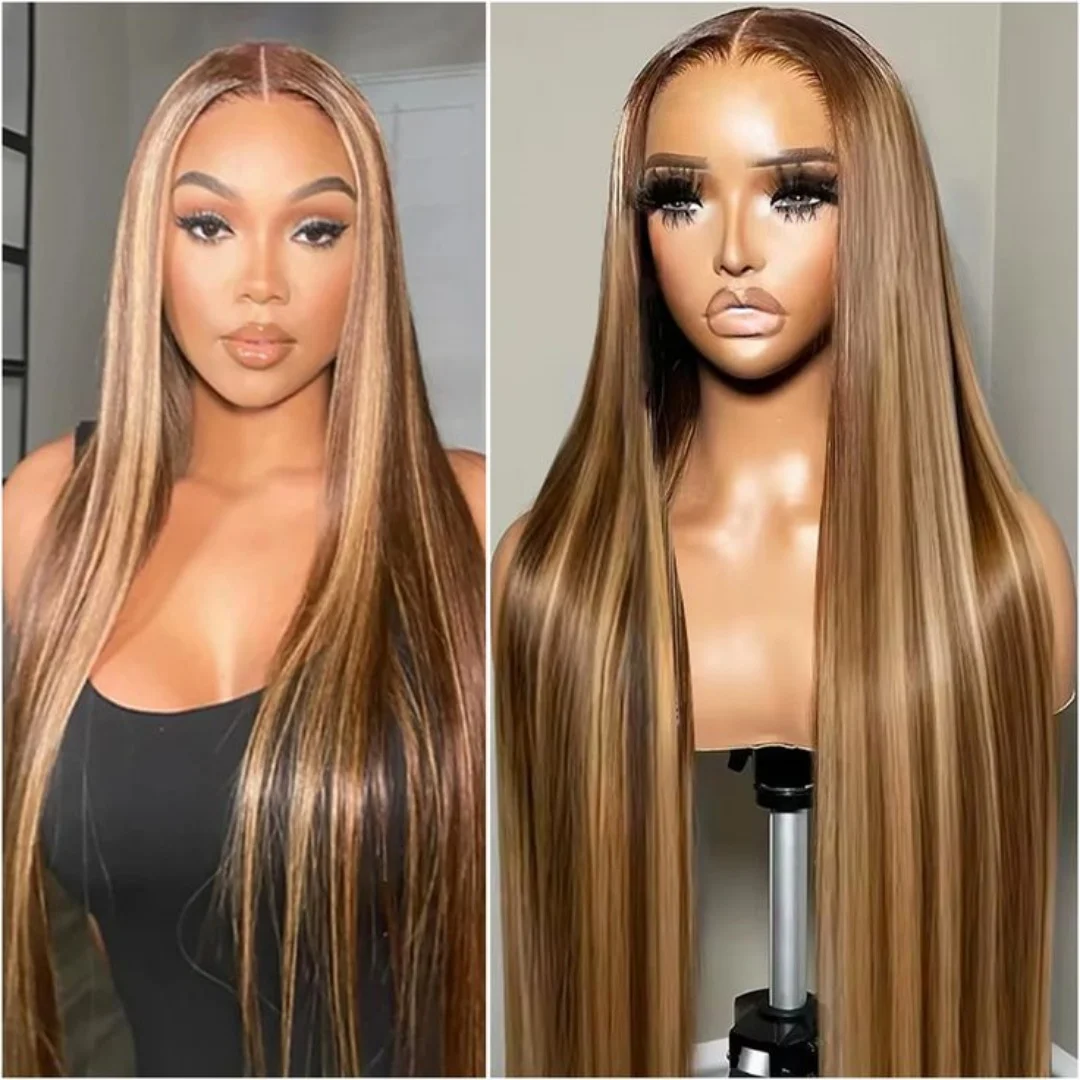 

Omber Blonde Highlight Lace Front Wigs Синтетические объемные волны Средняя Т-образная часть Красные кружевные фронтальные парики Термостойкое волокно