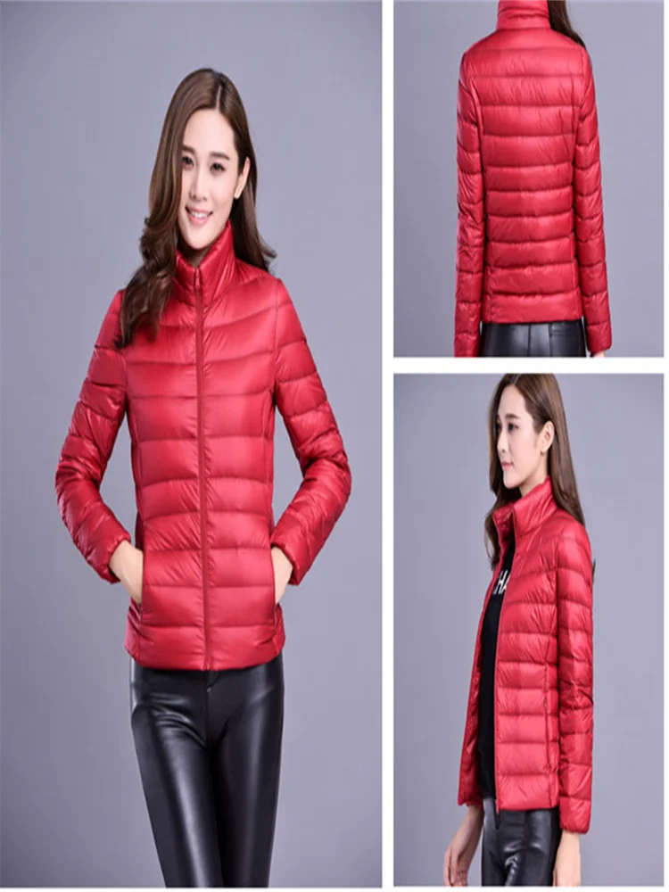 Spring and Autumn New Light and Thin Down Coat Women's Short White Duck Down Slim Fit Large Coat Comes with Storage Bag