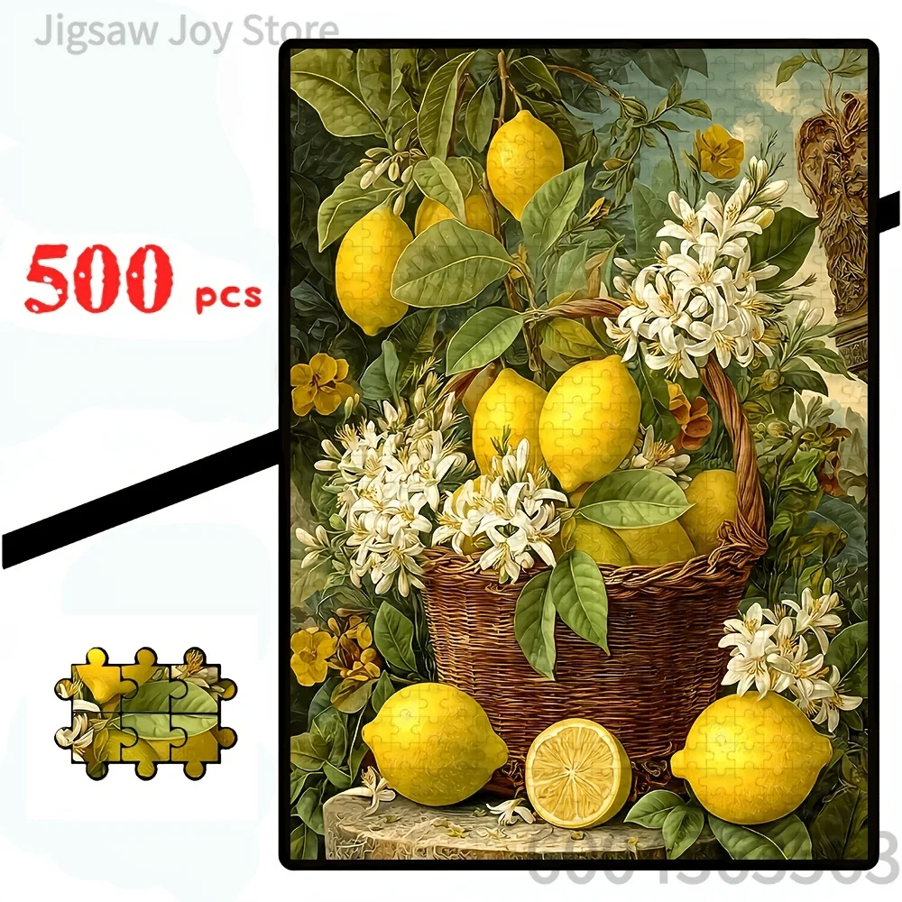 Vintage Botanical Lemon Basket&Cozy Beach House Terrace Mosaic Puzzle Stress Relief Desktop Ornament Hobby Collection For Adults