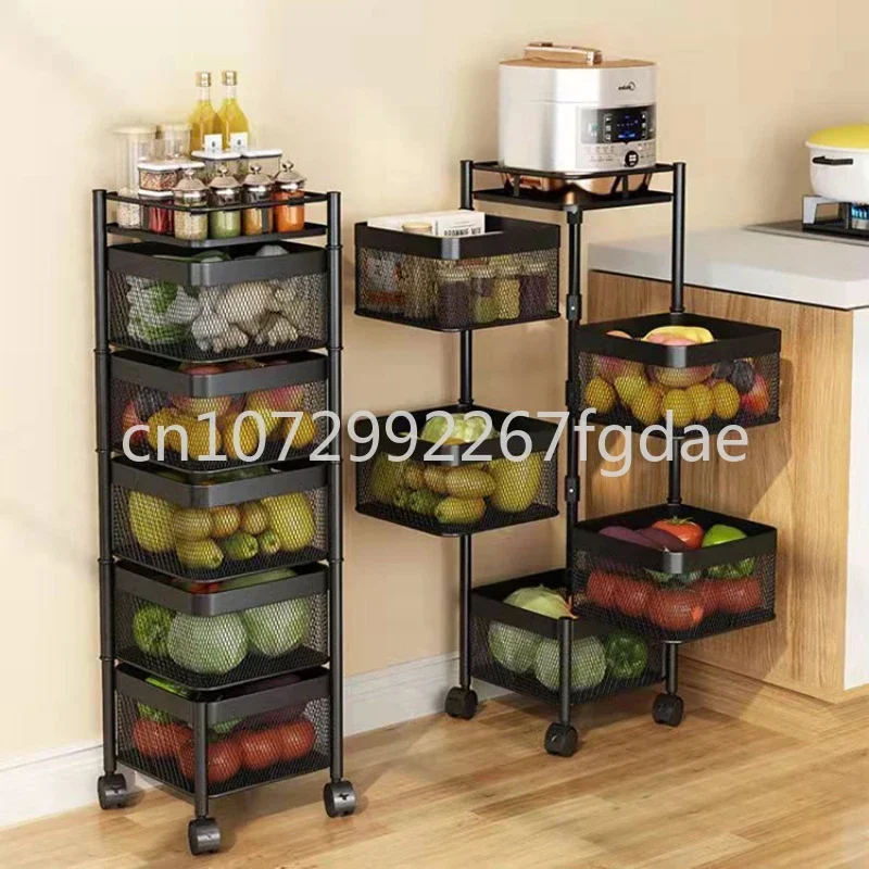 

Kitchen Storage Rotatable Shelves 3, 4, 5 Layers, Practical Rotating Carts, Kitchen Square Shelves with Wheeled Storage Racks