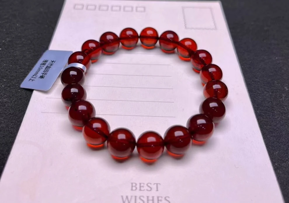 10mm Natural Blood Red Amber Round Beads Bracelet Stretch Women Amber Stretch Amber Bracelet Jewelry AAAAA