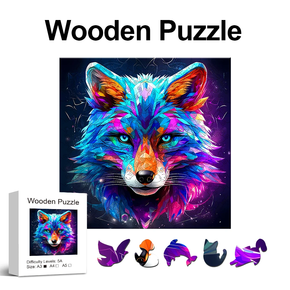 

Fox Wooden Puzzle, Irregular Animal shaped Pieces, High-difficulty Magic Puzzle Intellectual Toy, Family Game Home Decor