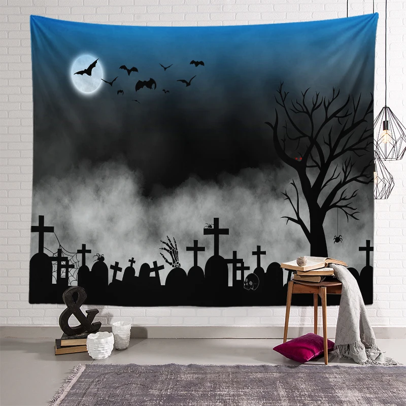 Halloween horror pumpkin print pattern tapestry home living room bedroom wall decoration background cloth  230x180cm