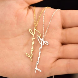 Vertical Signature Personalized Cursive Name Necklace Custom Signature Nameplate Choker for Women Stainless Steel Jewelry Gift
