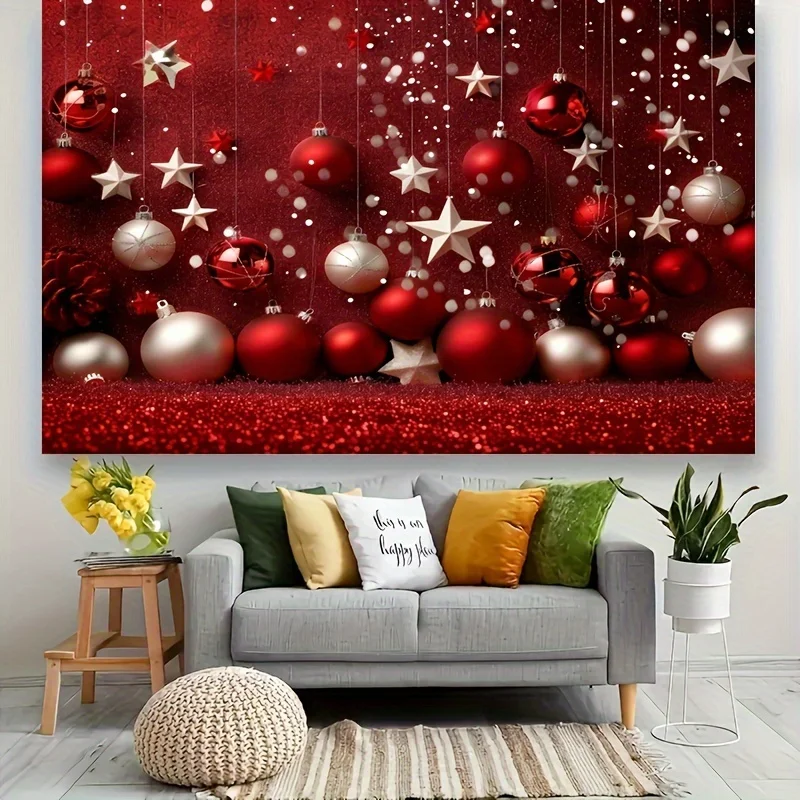 VIKAMA عيد الميلاد نسيج الغبار آلة قابل للغسل الأحمر الفضة عيد الميلاد الكرة ستار غرفة المعيشة غرفة نوم حائط الخلفية ديكور #1