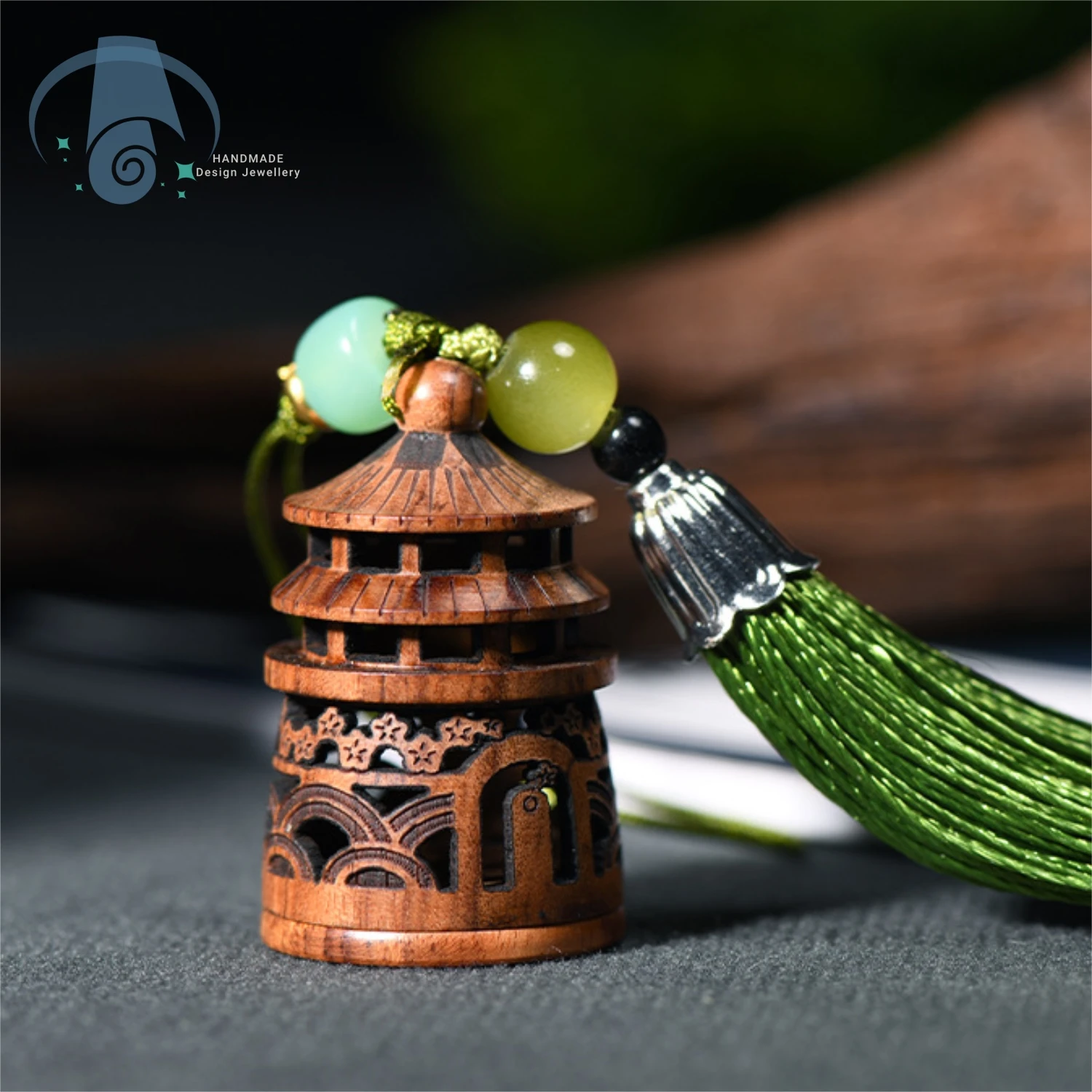 Vintage Style Keychain Black pear wood Hollow Out Carving Pagoda Sachet Pendant Bag Charm Unisex Cultural Gift Wooden Ornament
