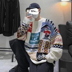 2024 Winter Warm Men's Turtleneck Sweaters Christmas Ski Bear Knitted Pullovers Casual Sweaters Male Knitwear Hip Hop Pullovers