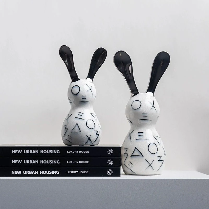 Symbol Rabbit Ceramic Creative Decoration Cartoon Rabbit Statue Sculpture Desk Accessories Things For The Home Miniature Items