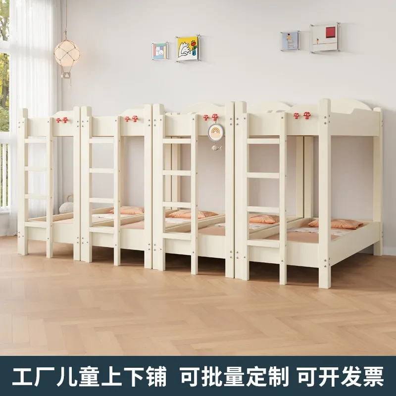 All Solid Wood Children Bunk Bed White Boys Girls Bedroom Dormitory Upper Lower Bunk Bed Space Saving Design Sturdy Safe
