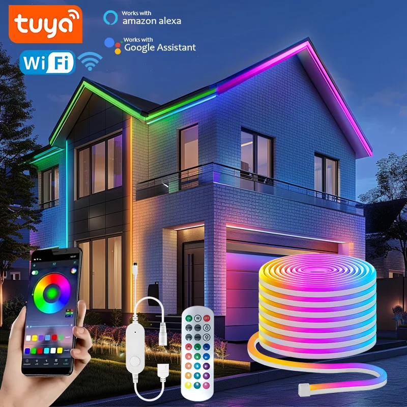 Tuya Smart Life WiFi LED Neon Light Strip 30M 24V Light Strip RGB Neon Sign Tape Work With Alexa TV Home Neon Decor Lighting