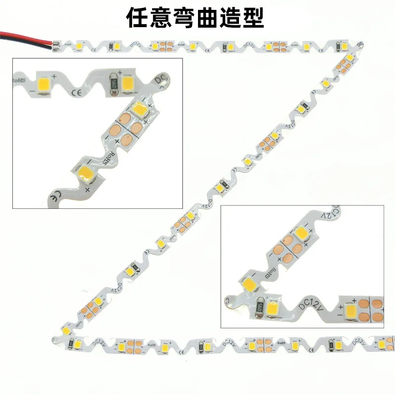 Taśma LED w kształcie litery S 12 V 2835 Elastyczne światło Ciepła biała taśma LED 60 diod LED / m 5 m Zakrzywione szczeliny Litera typu S