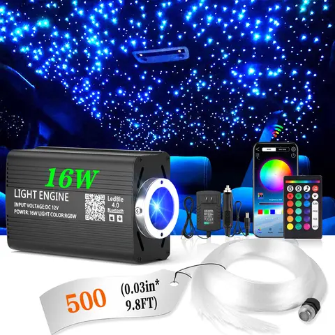 16W Starry Sky Car Star Ceiling Light Fiber Optic Light RGBW 500pcs Led Star Roof Interior Atmosphere Light Car Home Decorative